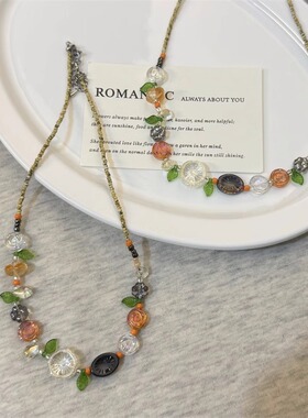 项链配饰女多巴胺民族风彩色串珠项链女海边度假风高级锁骨链