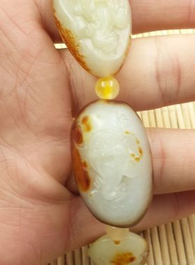 精品和田玉籽料八仙手串籽料原石带雕刻饰品手链玉器