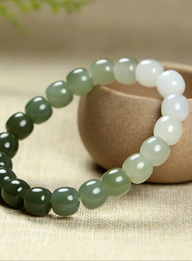 和田玉渐变手工圆珠手串