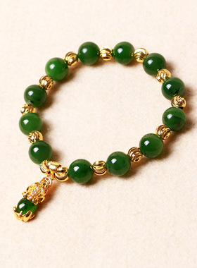 和田玉碧玉手链女款金镶貔貅