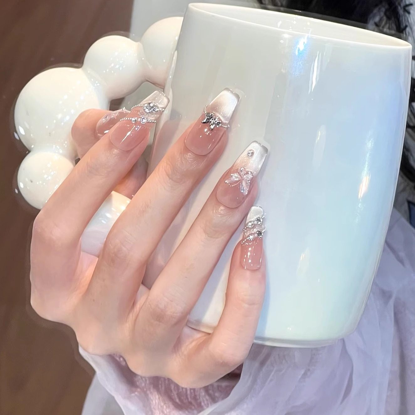 艺人蝶仙子手工穿戴甲清透感裸色猫眼显白新娘婚甲高级感美甲贴片,淘宝优惠券,粉丝福利购,淘宝优惠卷