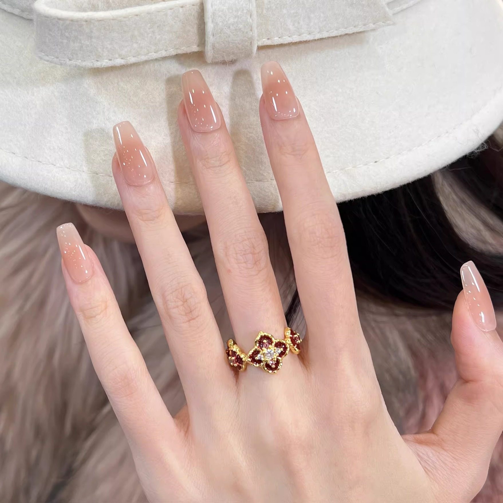 艺人冰透裸感简约高级感手工美甲穿戴甲甄嬛纯欲贵气显白指甲贴片,淘宝优惠券,粉丝福利购,淘宝优惠卷