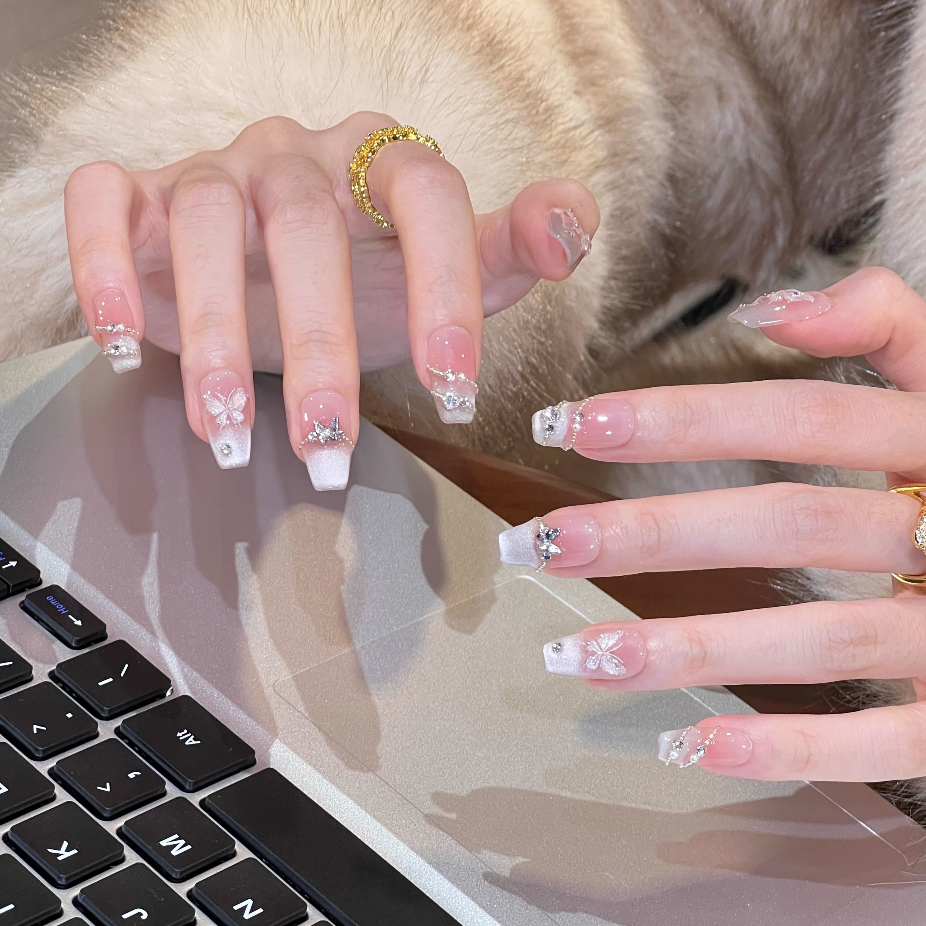 艺人仙气蝴蝶猫眼纯手工美甲穿戴甲超短款显白秋冬高级感指甲贴片,淘宝优惠券,粉丝福利购,淘宝优惠卷