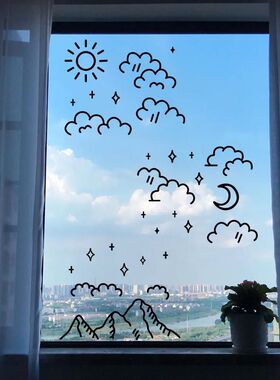 窗外星空 在家看宇宙创意图案店铺玻璃门橱窗户贴纸房间装饰