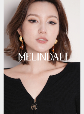 MELINDA LI高级中古复古感耳环琥珀流光气质耳饰耳夹女