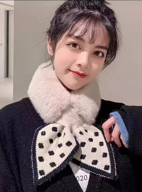 围巾女秋冬季可爱仿獭兔毛毛韩版百搭保暖交叉小燕尾毛领毛绒围脖