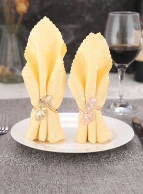 6pc Leaf Napkin Buckle 3D Alloy Ginkgo Leaves Gold Napkin