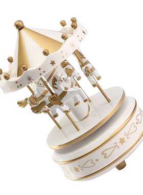 Wind Up Wooden Horse Roundabout Carousel Musical Box Kid Bir