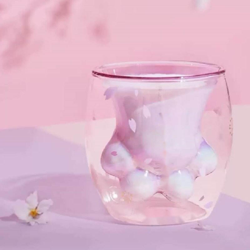 Cute Sakura Paw Claw Cup Floral Double Layer Glas - 图1