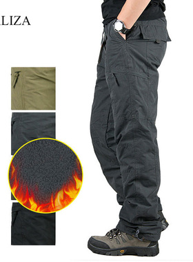 Men's Cargo Pants Thick Fleece Multi Pockets Militar