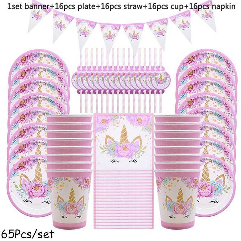 65Pcs Unicorn Party Supplies Kids Birthday Decoration Dispos - 图1