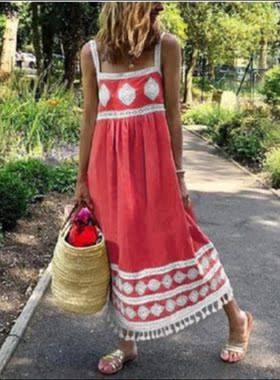 The new digital printing posed dress stitching tassel