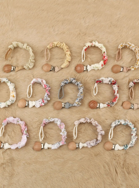 Cotton Linen Baby Pacifier Clip Chain Beech Wood Pacifier Cl