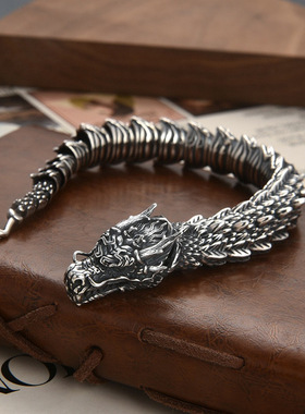 新品复古做旧龙头龙骨立体手链嘻