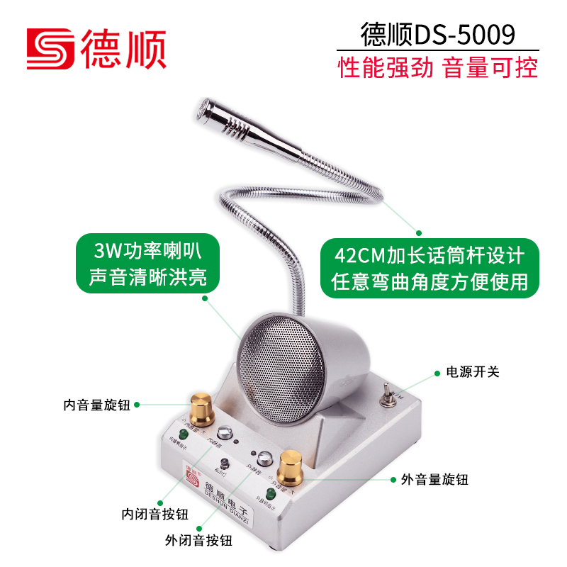 德顺DS-5009 窗口双向对讲机 大功率 银行医院柜台车站售票扩音器 - 图1