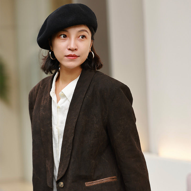 小闪大蘑菇纯羊毛大头围方圆脸显脸小法式高级感气质画家贝雷帽女 - 图0