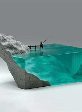 透明环氧树脂摆件酒店大型创意雕塑别墅桌面冰川海洋工艺术品定制