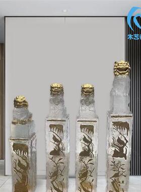 中国风落地透明树脂狮子摆件酒店售楼处客厅玄关入户别墅貔貅雕塑