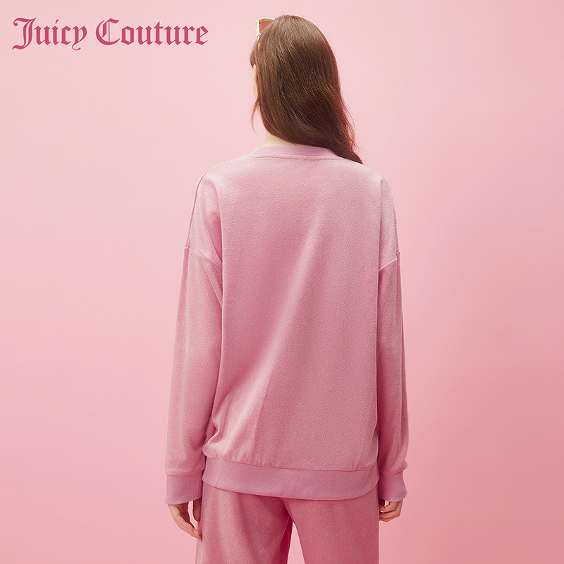 Juicy Couture橘滋2024早春穿搭新款草莓刺绣圆领毛巾布女式卫衣