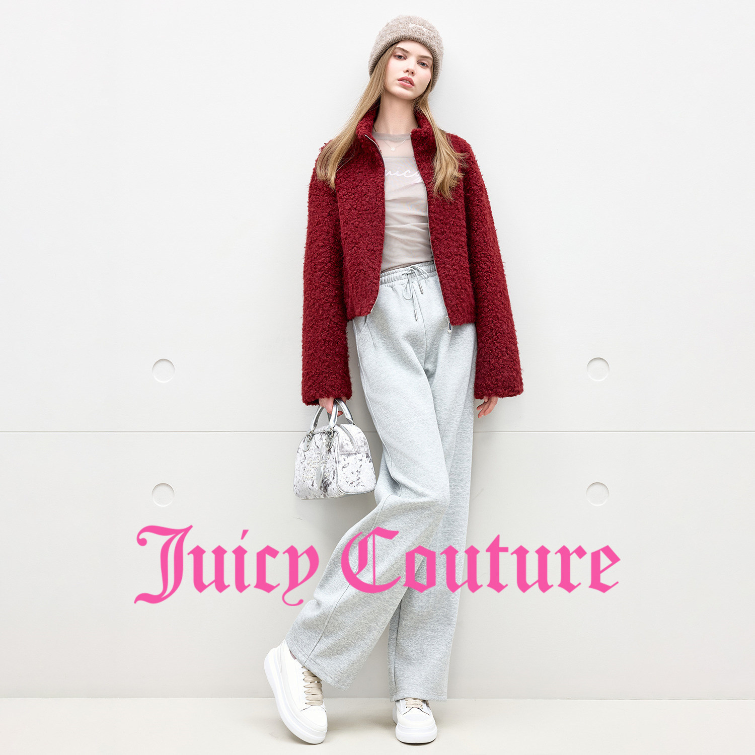 【含绵羊毛】Juicy Couture橘滋针织帽女2025年秋冬新款刺绣帽子 - 图2