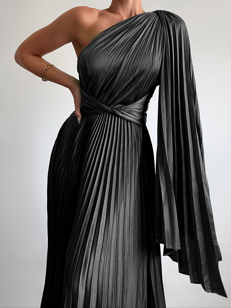 Casual inclined shoulder sleeveless dress 休闲斜肩无袖连衣裙 - 图3