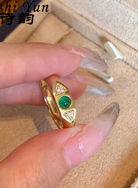 帕诗韵2025新款港式复古风镶嵌绿色锆石宽面戒指简约大气百搭指环