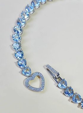 帕诗韵s925纯银爱心满钻手链女奢华群镶心形高级时尚手饰女士饰品