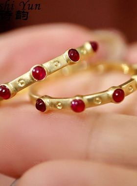 帕诗韵S925镶嵌酒红色圆钻戒指