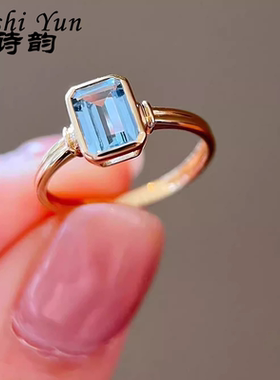 海蓝宝戒指女长方形经典
