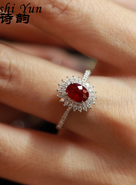 s925纯银天然鸽血红宝石戒指