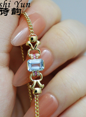 帕诗韵甜美小清新文艺风镶嵌水蓝色方糖锆石手链日常百搭约会饰品