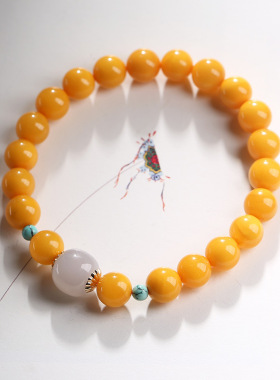 7.5MM天然蜜蜡单圈手链烟紫和田玉款复古中国风女饰小清新手串