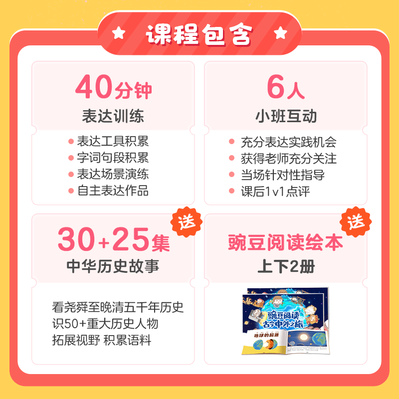 【豌豆口才表达】1节直播课55节故事2套绘本40分钟表达训练实践