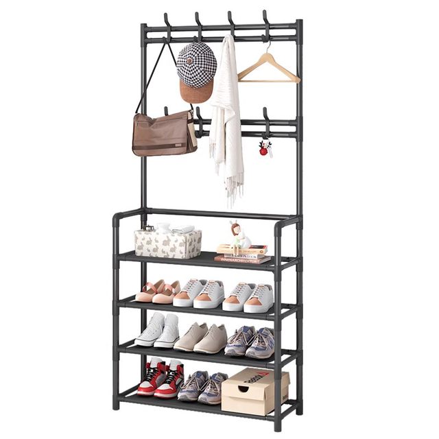 Shoe rack, clothes hanger integrated, simple rental house door, home multi-layer clothes hanger storage floor-standing clothes hanger shoe rack