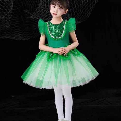 六一儿童蓬蓬裙演出服绿色春晓小学生合唱服装女童公主裙表演服装 - 图1