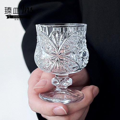 创意复古刻花玻璃杯迷你果酒杯精致高脚高颜值甜酒杯小酒杯一口杯 - 图3