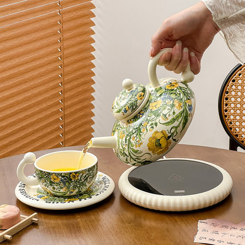 中古油画风月季花水壶杯套装陶瓷水具茶壶杯子高级感伴手礼品茶杯 - 图0