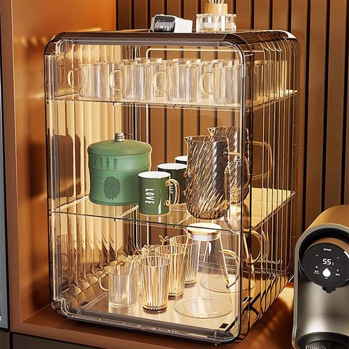 轻奢防尘杯子收纳置物架高颜值家用客厅办公室茶具水杯子橱柜茶盘 - 图1