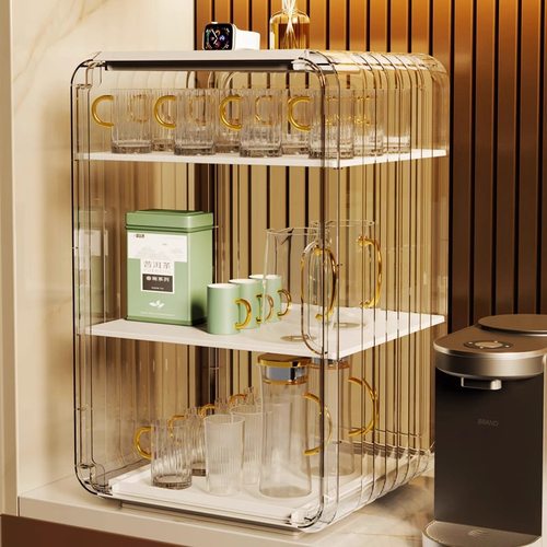 轻奢防尘杯子收纳置物架高颜值家用客厅办公室茶具水杯子橱柜茶盘 - 图0