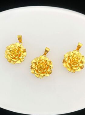 越南沙金花朵吊坠项链女磨砂时尚女士花朵项坠大花锁骨链久不掉色