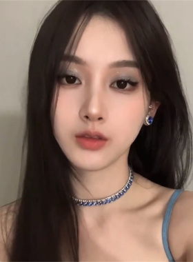 蓝色钻石闪钻项链轻奢小众设计