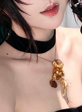 欧美立体花朵流苏吊坠项链女轻奢