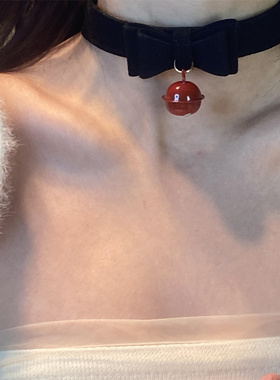 黑色蝴蝶结铃铛项链女