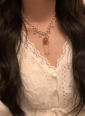 水滴锆石流苏双层项链女