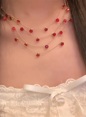 红色锆石流苏项链女款