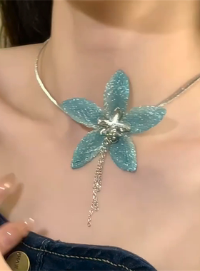 清冷感复古蓝色花朵项链