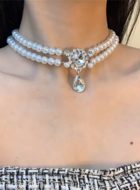 千金氛围感镶钻珍珠项链