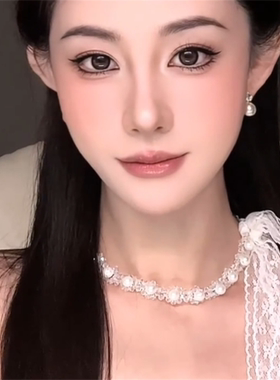 白色蕾丝飘带珍珠项链女