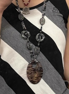 斑马纹水晶串珠项链女古早涩谷