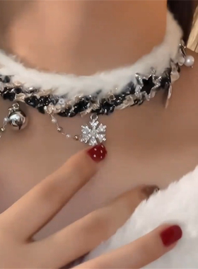 秋冬毛绒雪花流苏爱心choker项链